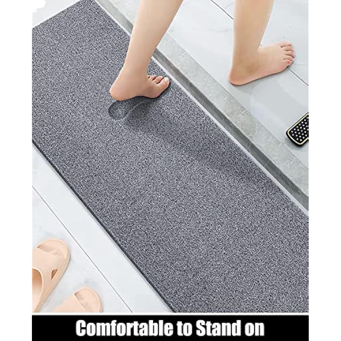 Loofah Shower Mat – Non-Slip Quick-Drying PVC Bath Mat, Grey