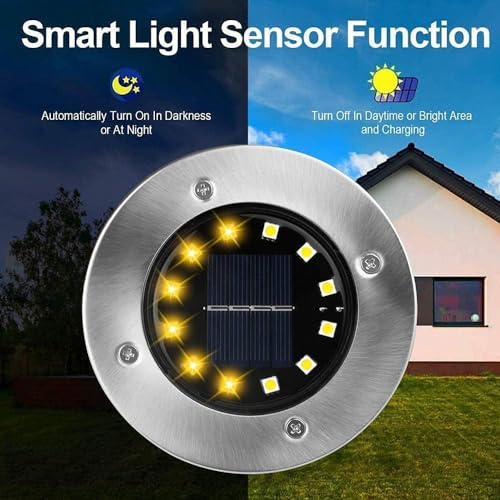 Bzavor 12-Pack Solar Floor Lights – IP65 Waterproof 12 LED Garden Pathway