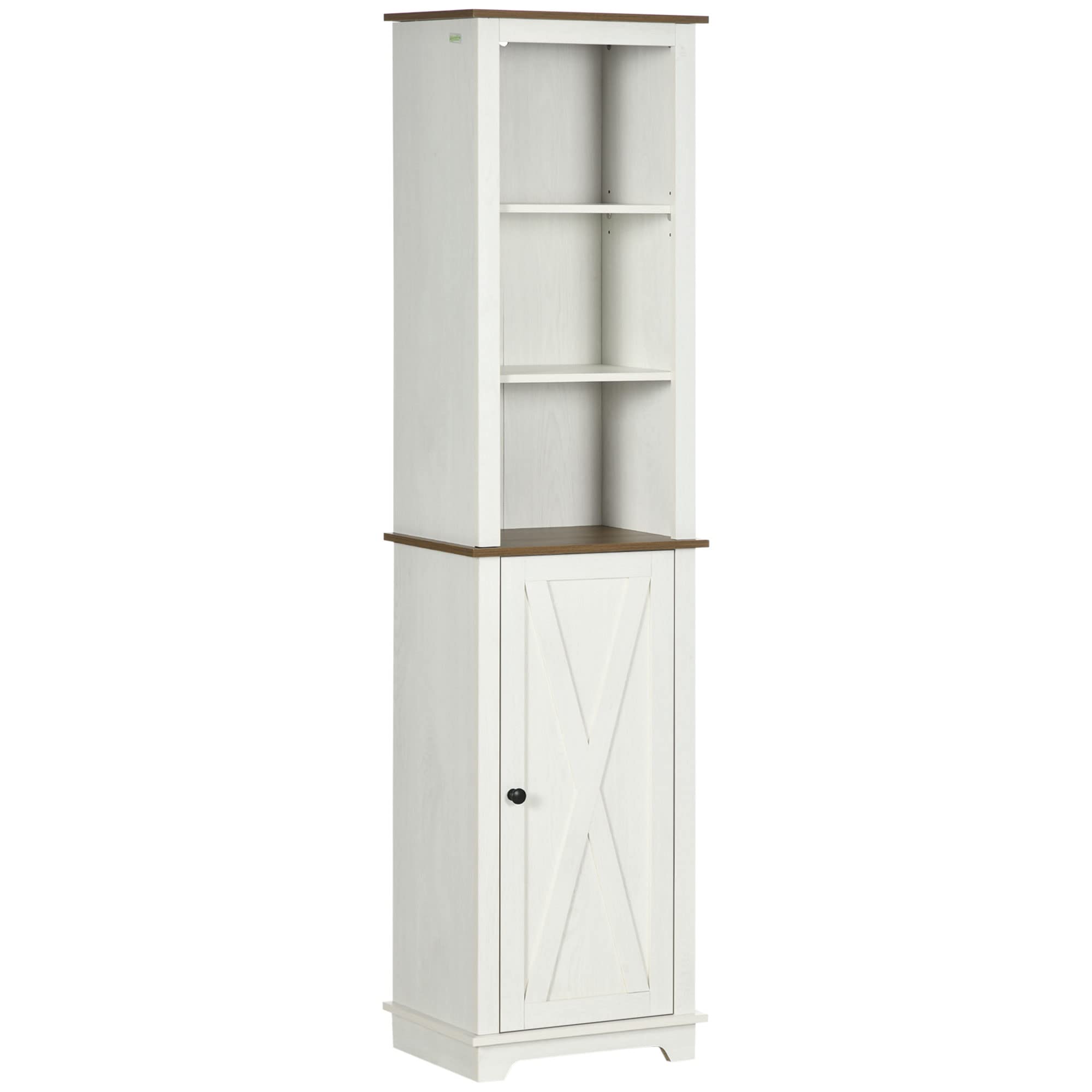 kleankin Tall Bathroom Floor Cabinet | Slim Free Standing Storage - White