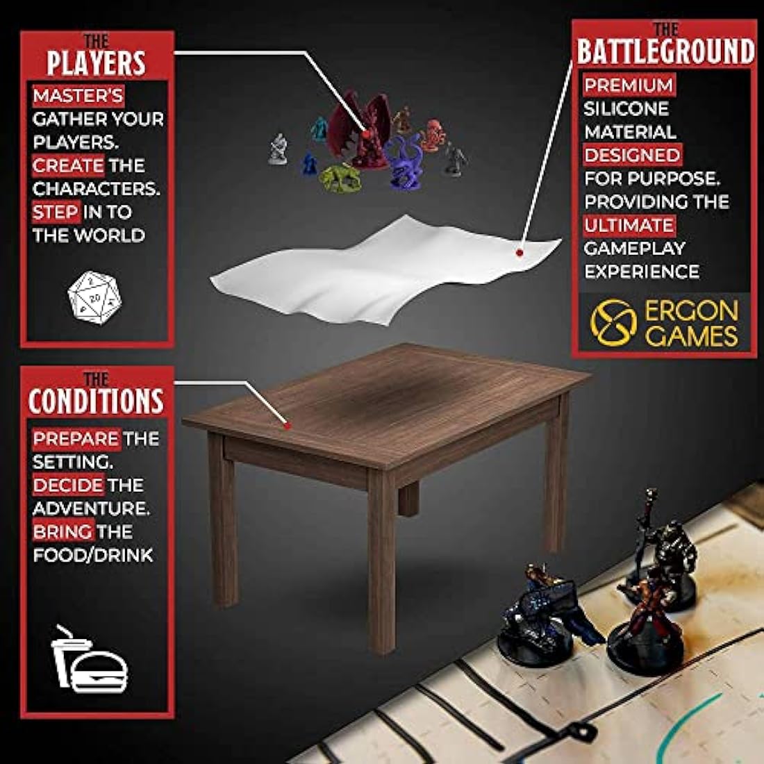 Jolof Store DnD Battle Mat – 36x24 Dry Erase Silicone Square & Hex Grid