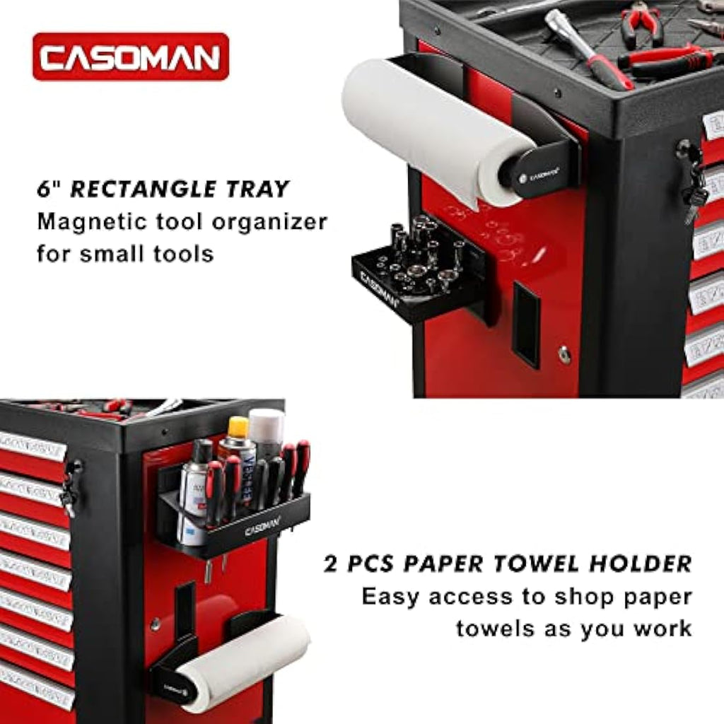CASOMAN 4-Piece Magnetic Toolbox Shelf & Paper Towel Holder Set