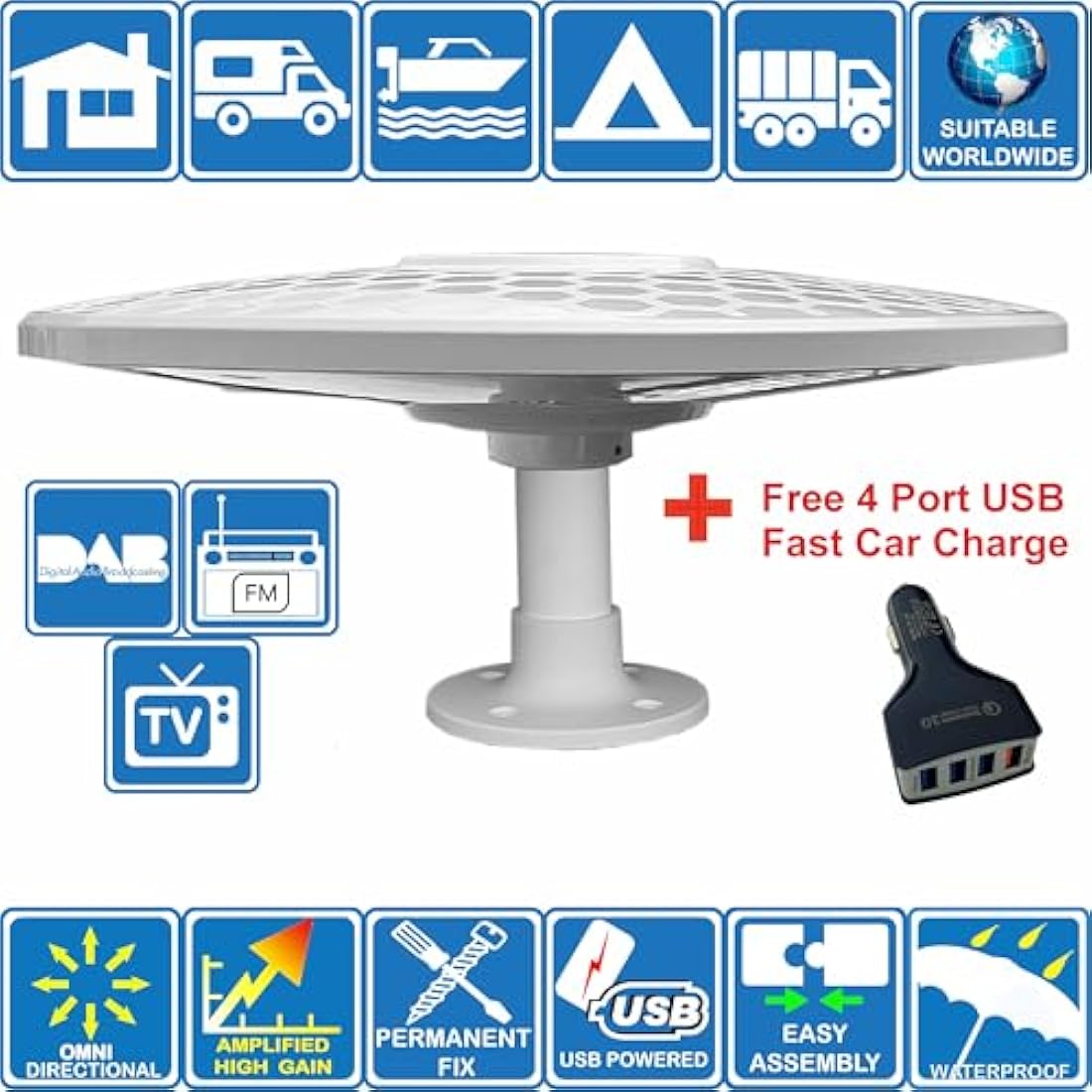 Unispectra HELIO Omnidirectional Digital TV Aerial - 33dB High Gain 12V/24V