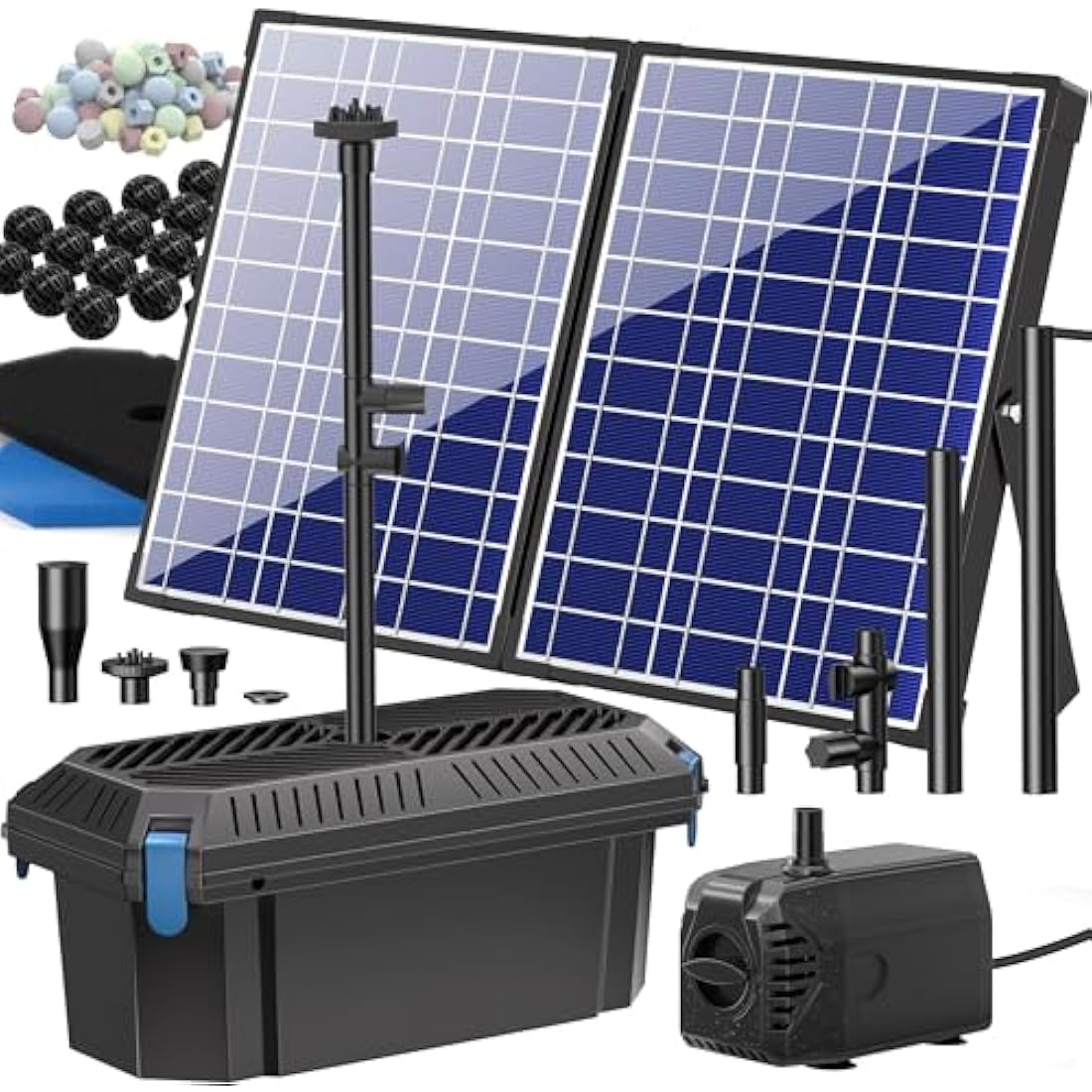 Biling 30W Solar Pond Filter Kit - 1200 L/H Pump with 4 Nozzles