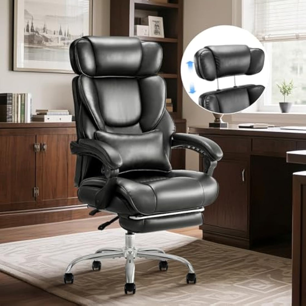 COLAMY Executive Office Chair – Ergonomic Bonded Leather Recliner with Footrest
