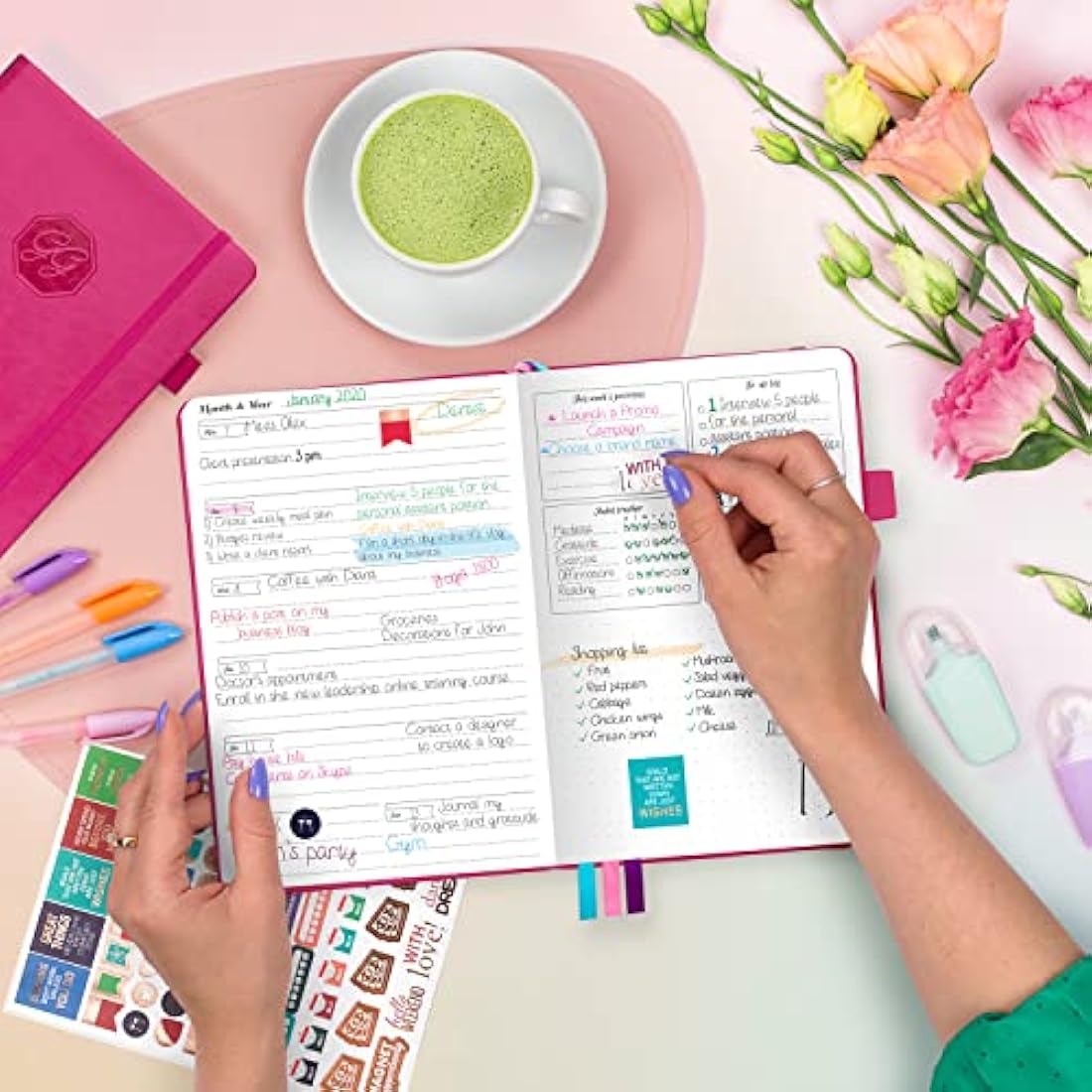 GoGirl Undated Weekly Planner – Compact Goal Journal & Organizer, Hot Pink