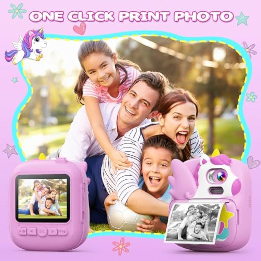 CAMCLID Kids Instant Print Camera | 1080P HD Digital Video & 32GB Card - Purple