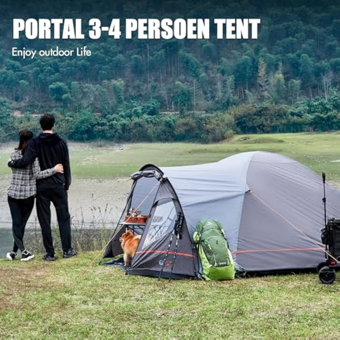 Portal 3-4 Person Waterproof Dome Tent with Porch and Mesh Door