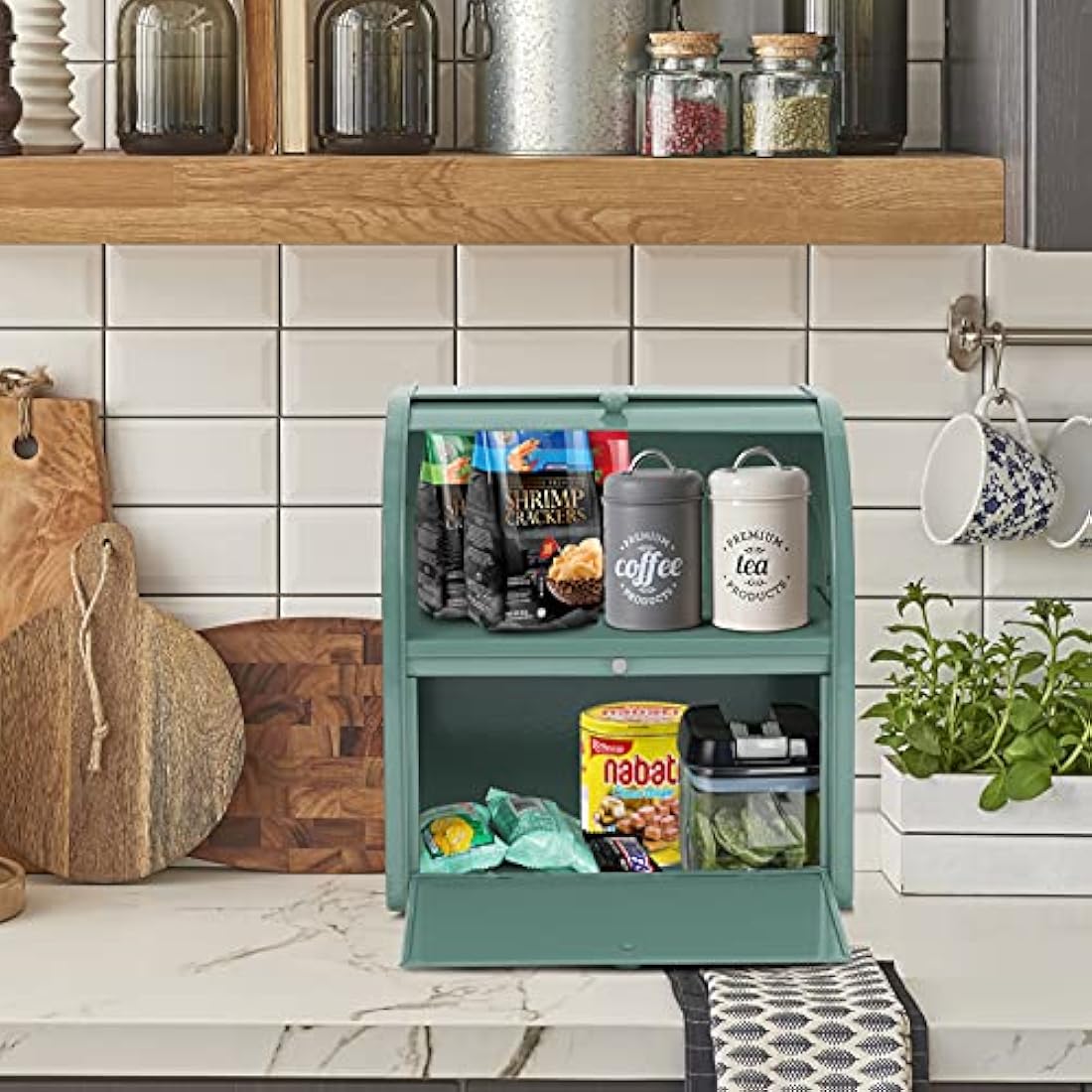 Jolof Store Double Layer Bread Bin – Large Black Stainless Steel Box