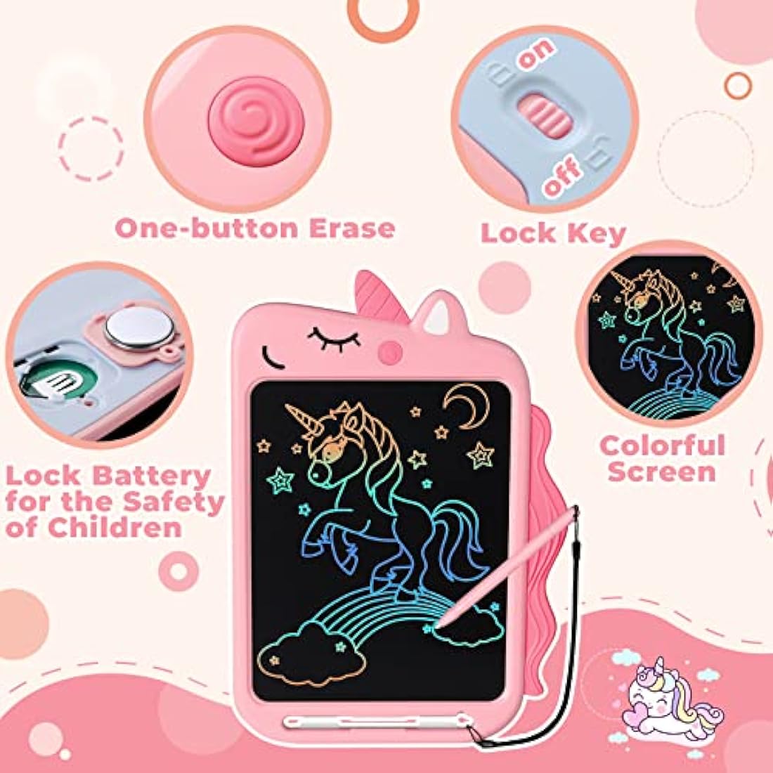 NOBES 10-inch LCD Writing Tablet – Pink Unicorn Educational Drawing Pad