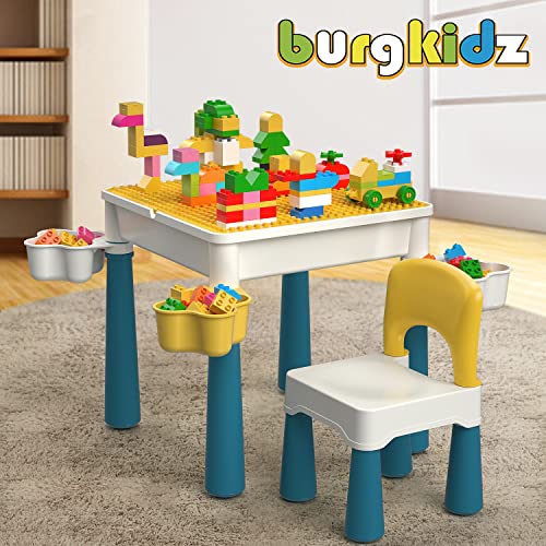 burgkidz 5-in-1 Kids Activity Table and Chair Set with 130 Building Blocks