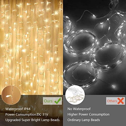 Elegear 600 LED Curtain Lights – 6m x 3m Warm White Waterproof Fairy Lights