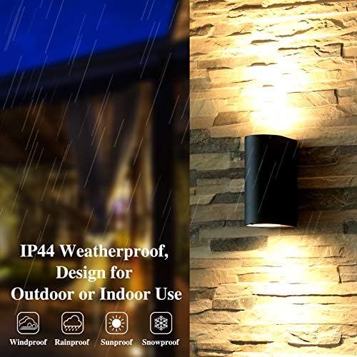 HLFVLITE Outdoor Wall Lights - 2-Pack Black Aluminum Up Down Sconce