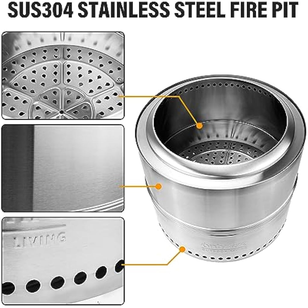 Onlyfire 50cm Smokeless Fire Pit | Stainless Steel Wood Burning Stove