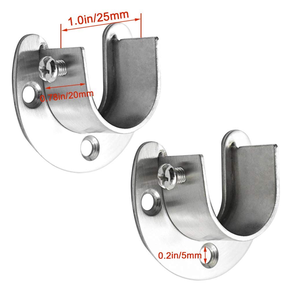 Pveath 2 Pack Stainless Steel Closet Pole Sockets, Heavy Duty Closet Rod End Supports Flange Rod Holder with Screws, U Shaped - image 2