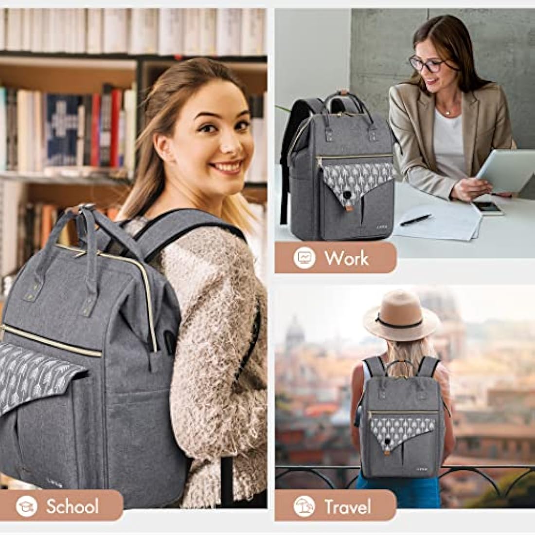Lekesky 17.3" Laptop Backpack – Waterproof Travel Rucksack, Grey