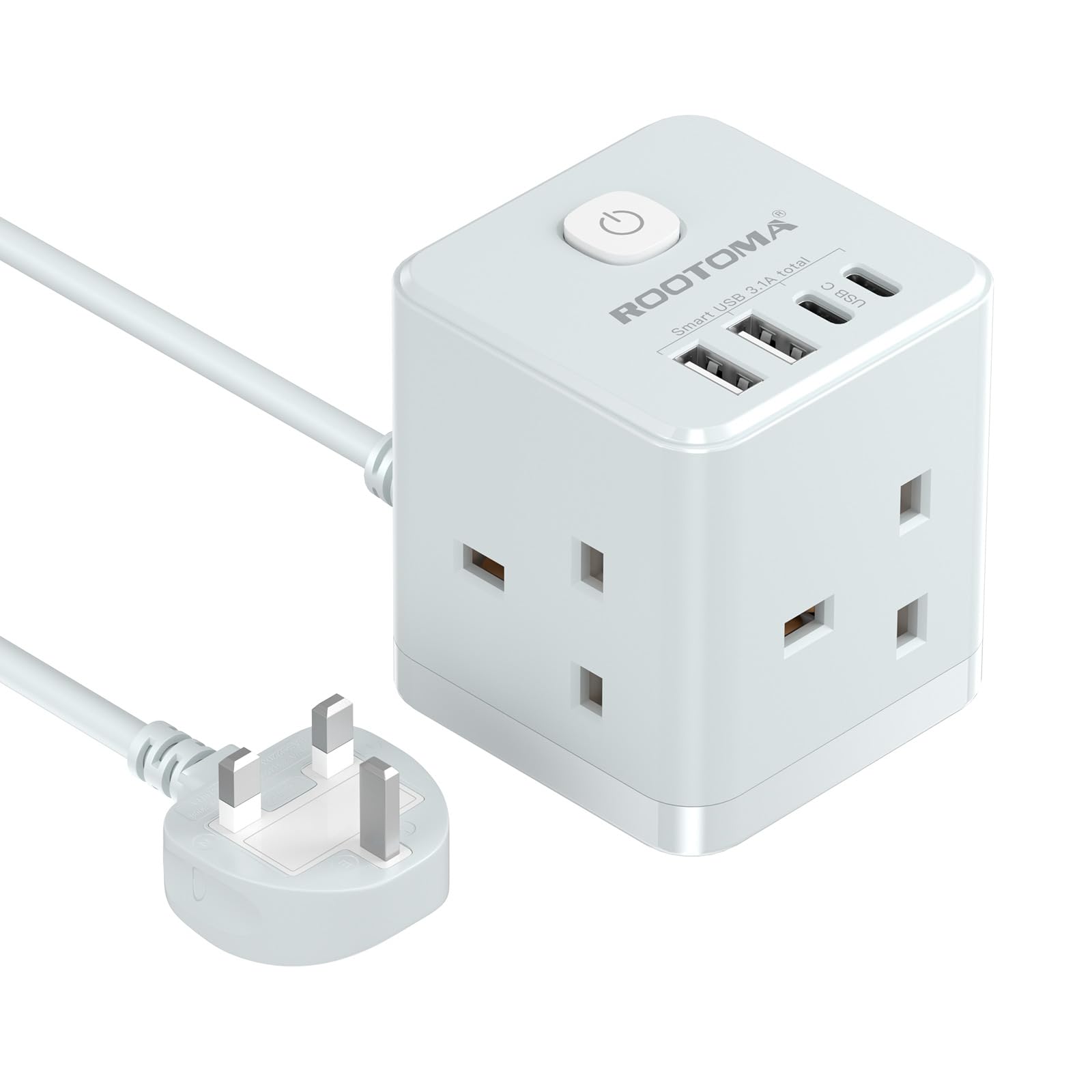 Jolof Store Cube Extension Lead – 3 Way Power Tower with 4 USB C Slots
