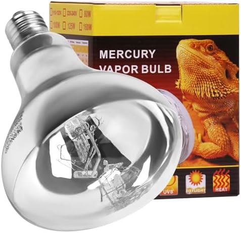 DERNORD Mercury Vapour Bulb - 160W UVA UVB Heat Lamp for Reptiles
