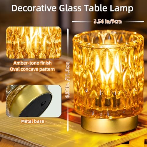 Battery Operated Glass Table Lamps with Timer – Set of 2
