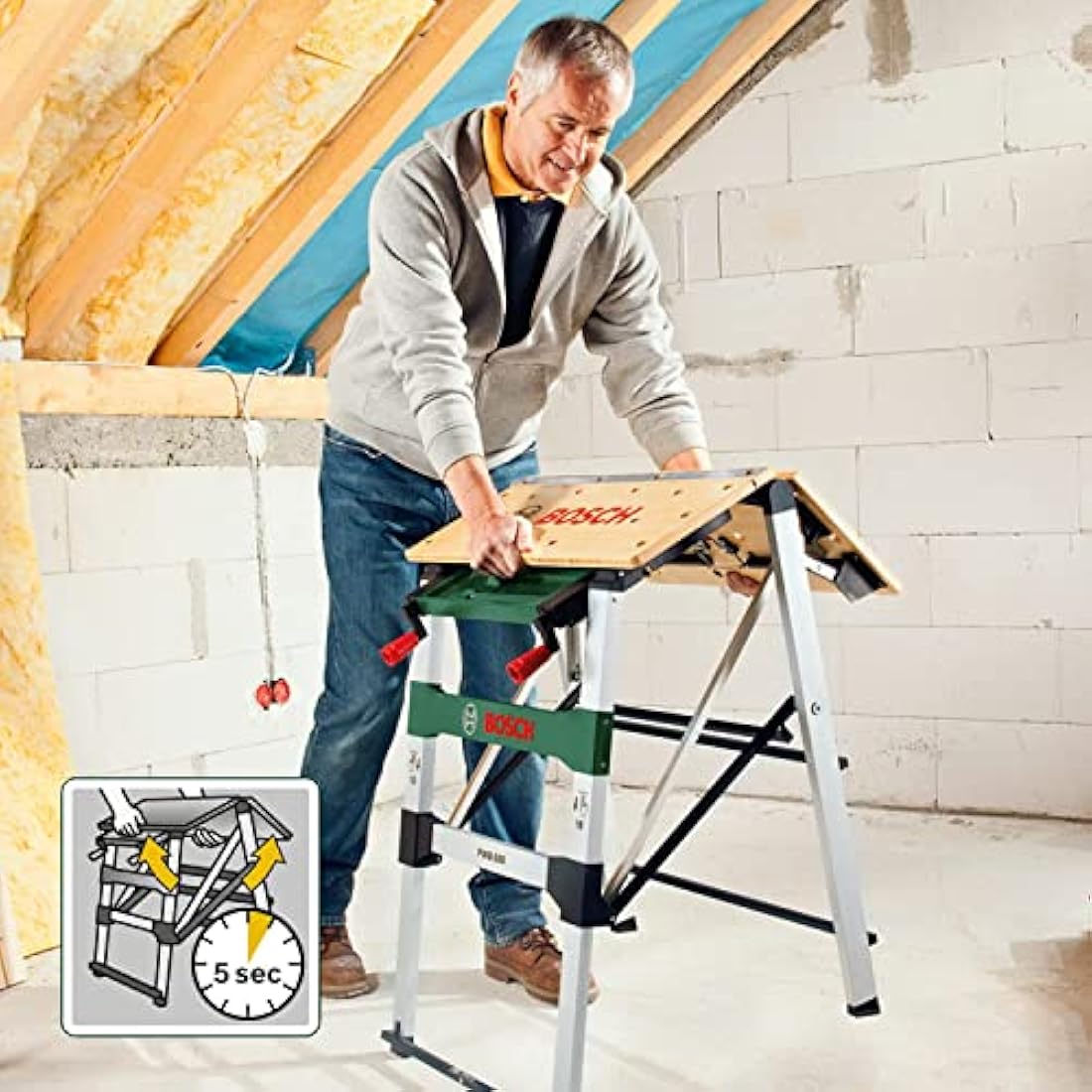 Bosch PWB 600 Folding Workbench | Bamboo Surface & 200kg Capacity