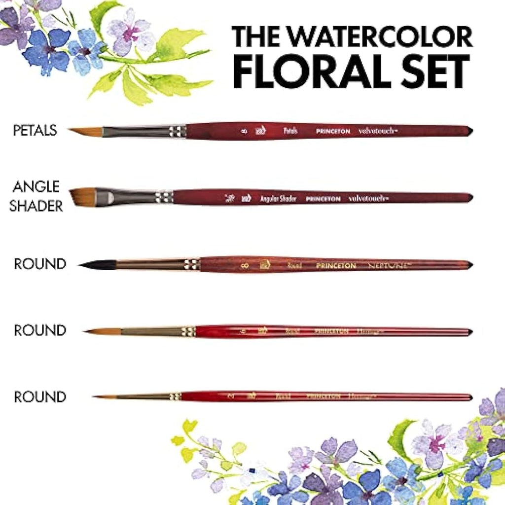Princeton Watercolor Floral Brush Set | 5 Synthetic Short Handle Brushes