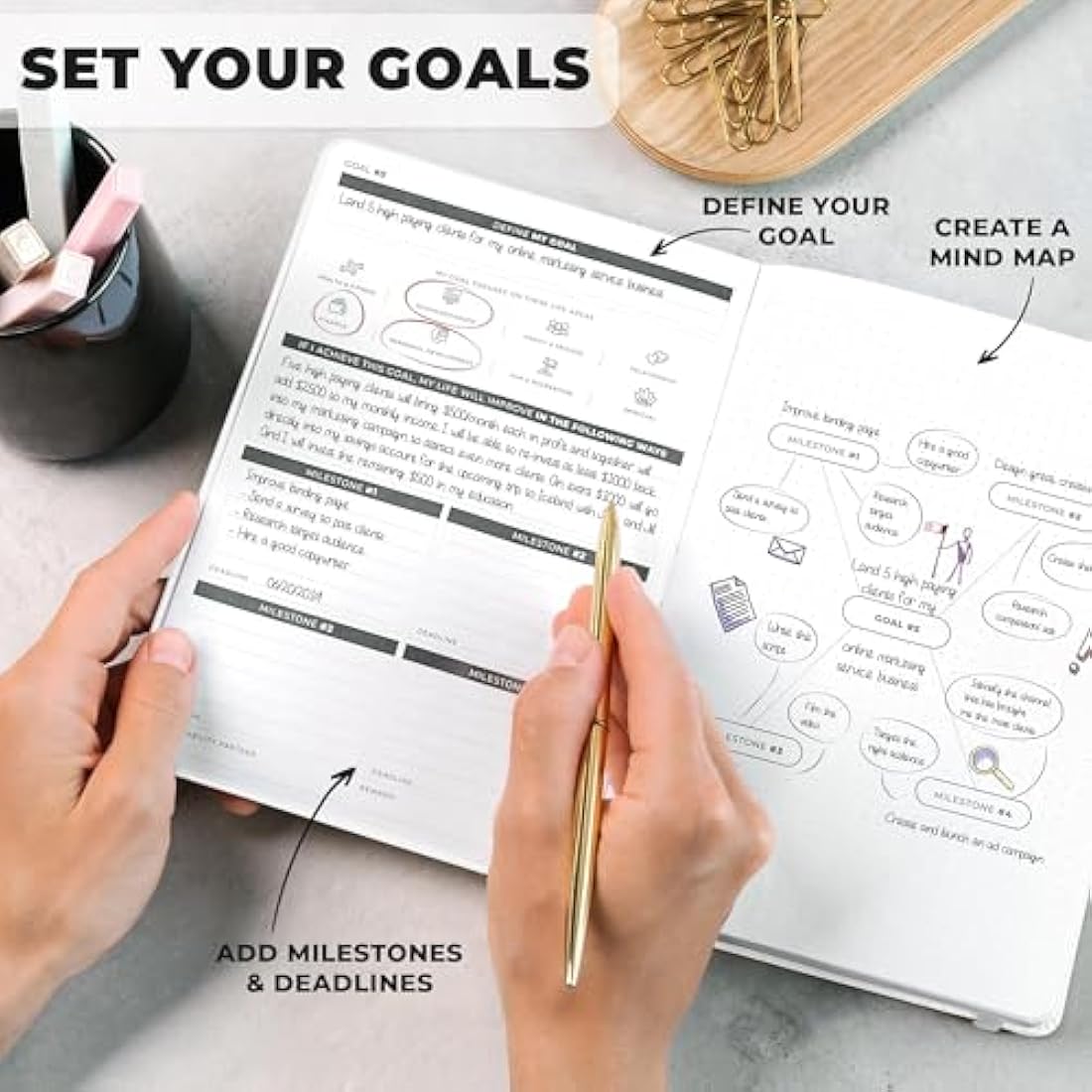 Clever Fox Goal Planner – Undated 90-Day Productivity Journal, Pearl White
