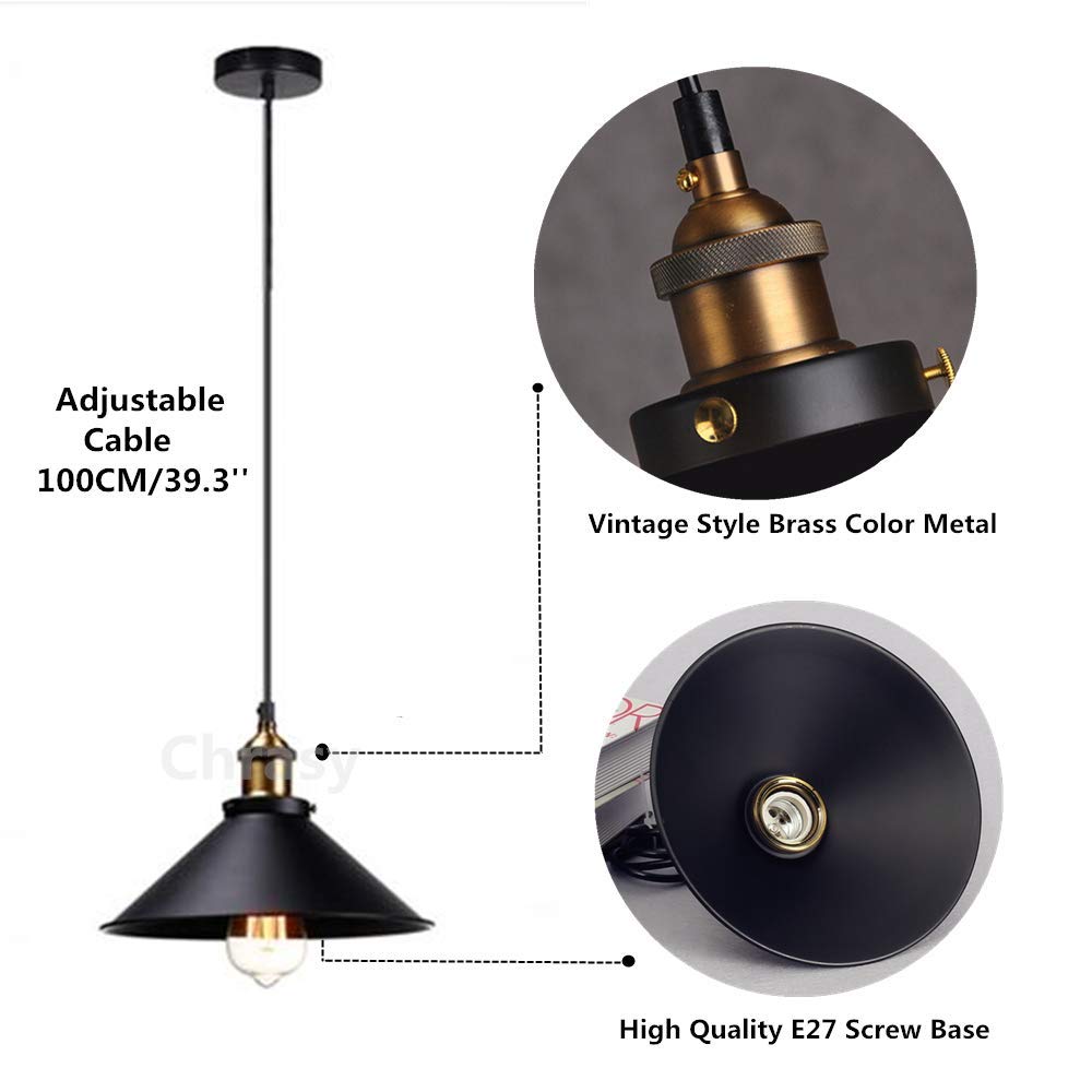 Chrasy 2-Pack Industrial Pendant Light – Vintage Black Metal Edison Lamp