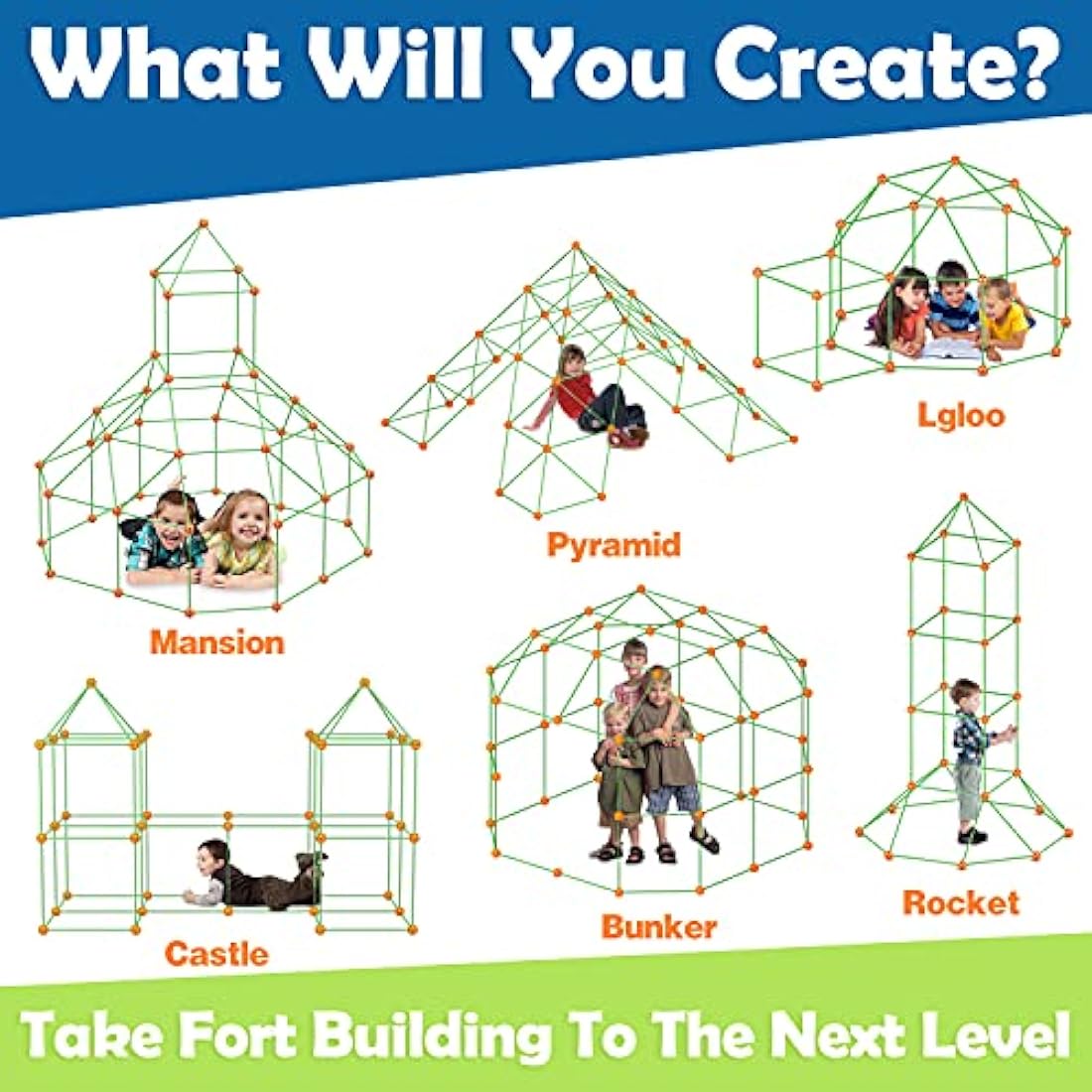 Kids Fort Building Kit – 130 Piece STEM Construction Toy Set