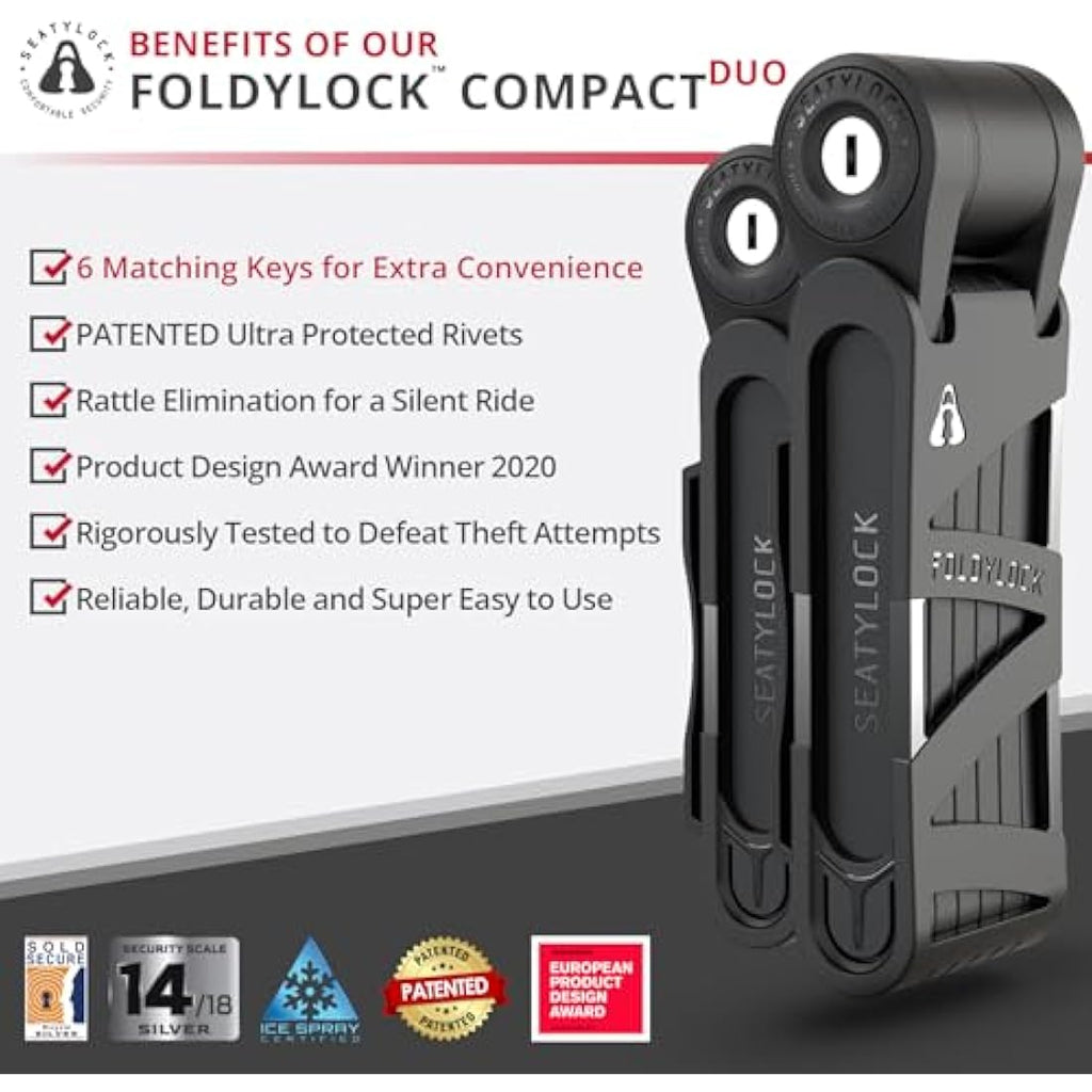 FoldyLock Compact Folding Bike Locks – Set of 2 Heavy Duty 85cm Locks