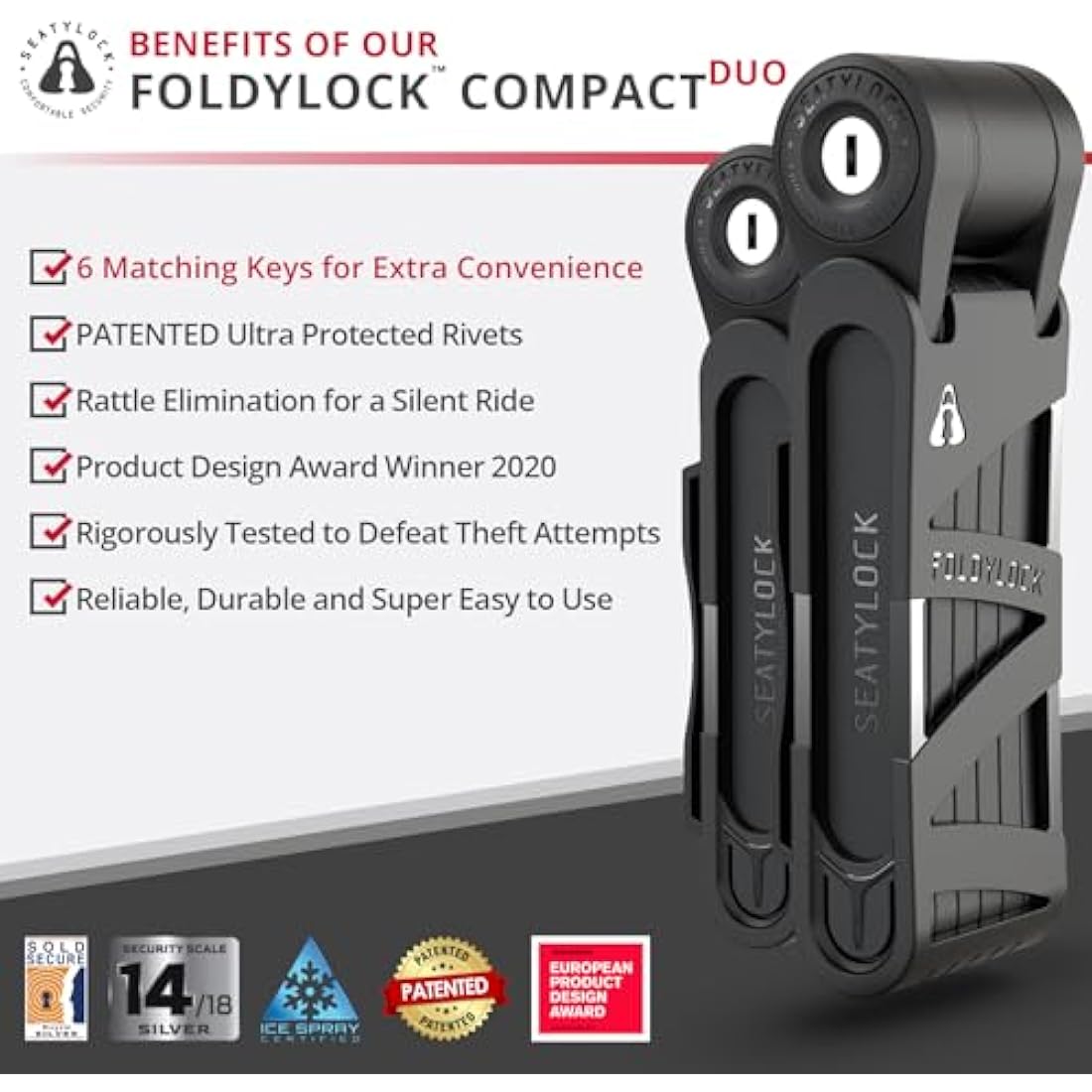 FoldyLock Compact Folding Bike Locks – Set of 2 Heavy Duty 85cm Locks