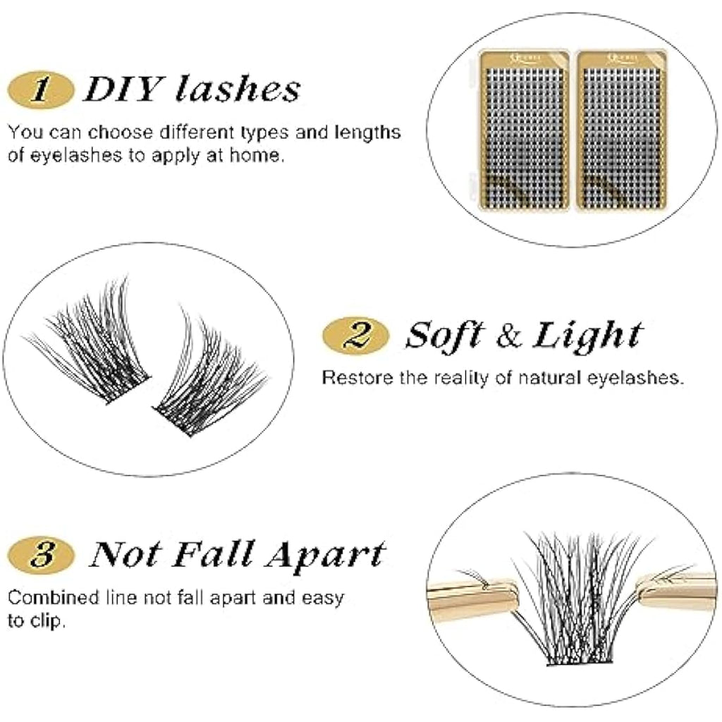 QUEWEL Cluster Lashes – 480 Pcs D Curl DIY Individual Lash Extensions