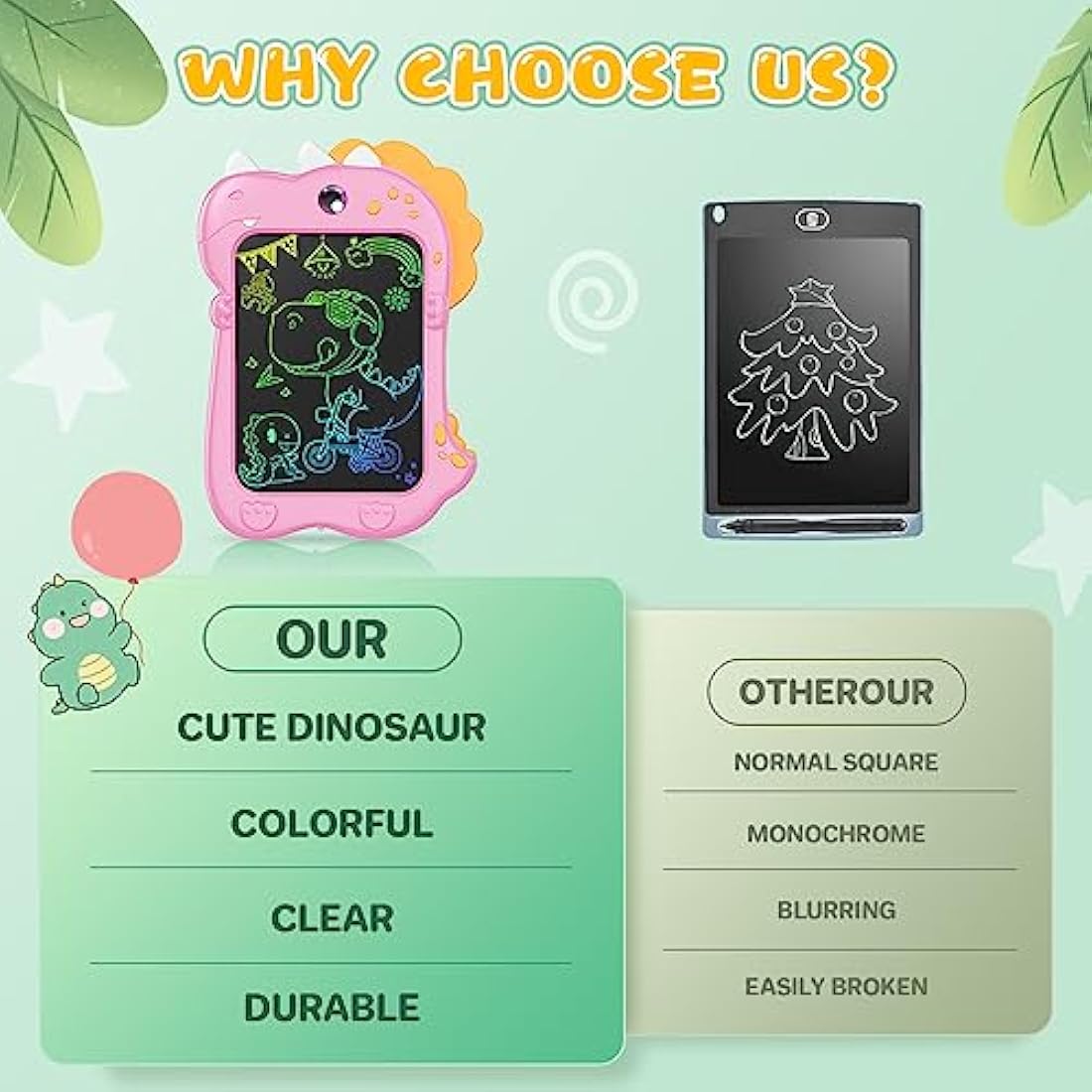 Kizmyee 8.5" LCD Writing Tablet – Dinosaur Doodle Board for Kids
