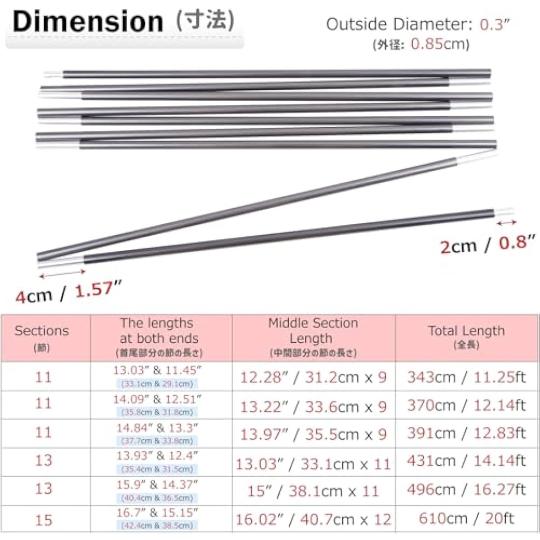 Azarxis Aluminum Tent Pole Replacements | 7001 T6 Alloy Support Rods