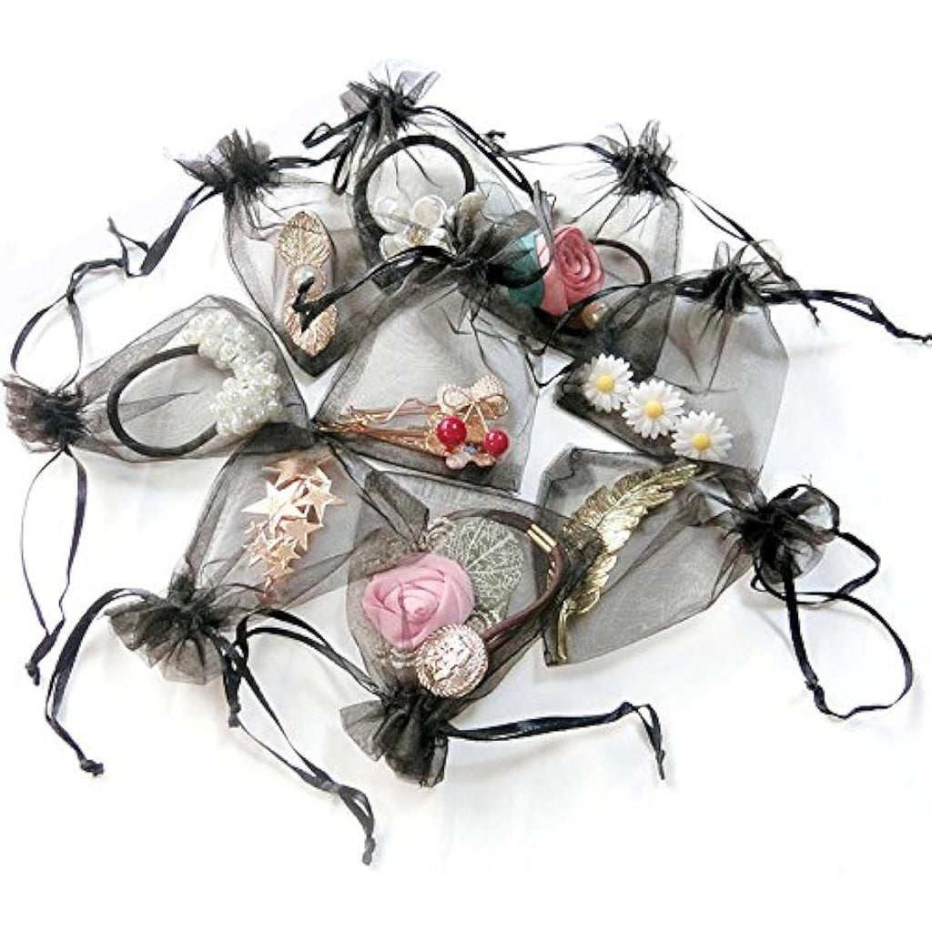 Black Organza Gift Bags | 10x15cm Jewelry Pouches | 100 PCS