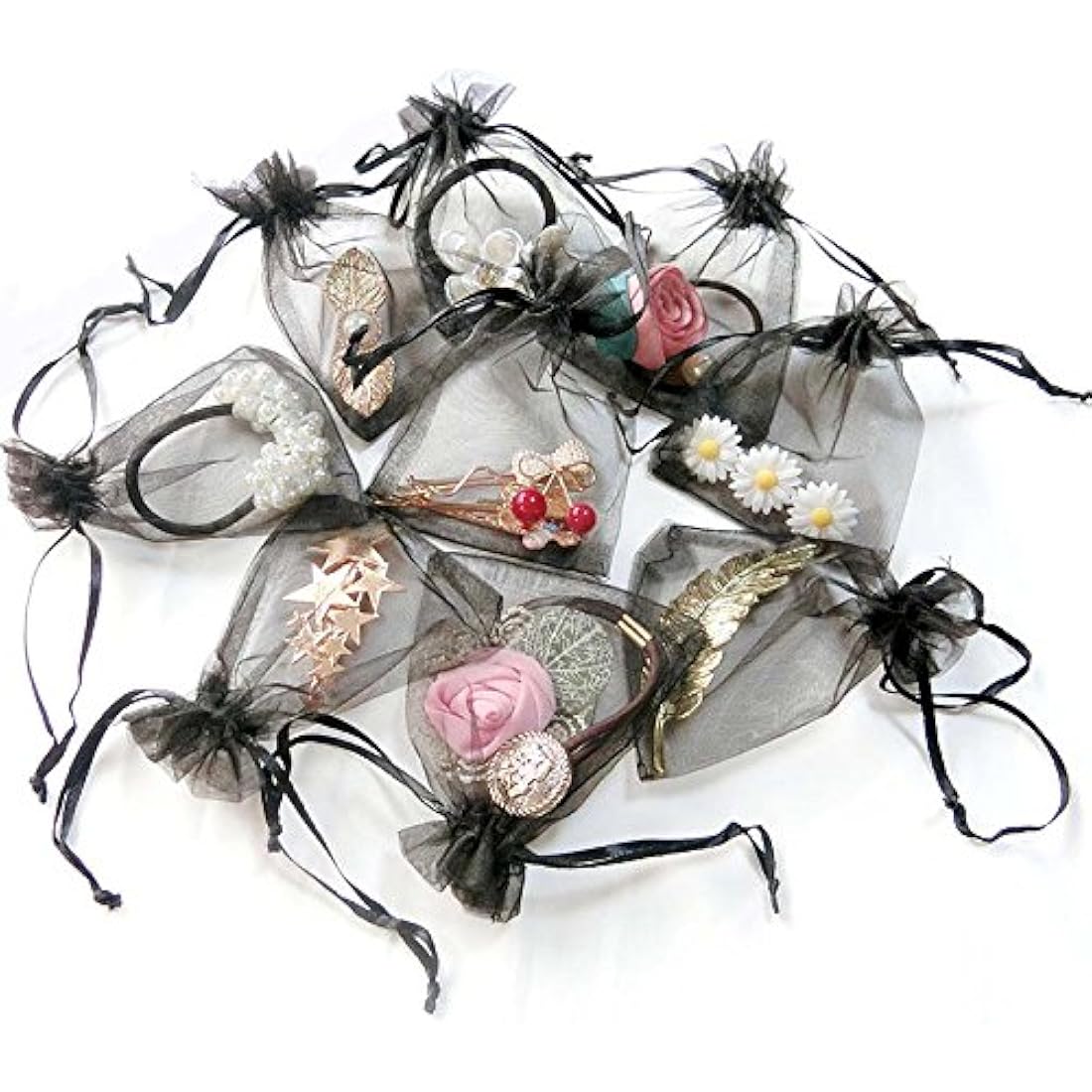 Black Organza Gift Bags | 10x15cm Jewelry Pouches | 100 PCS