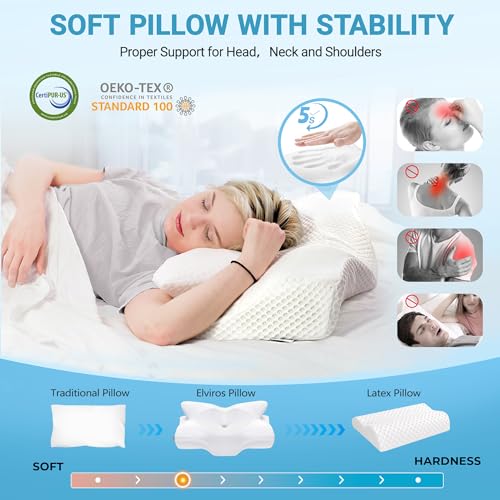 Elviros Cervical Memory Foam Pillow – Orthopedic Neck Support for Pain