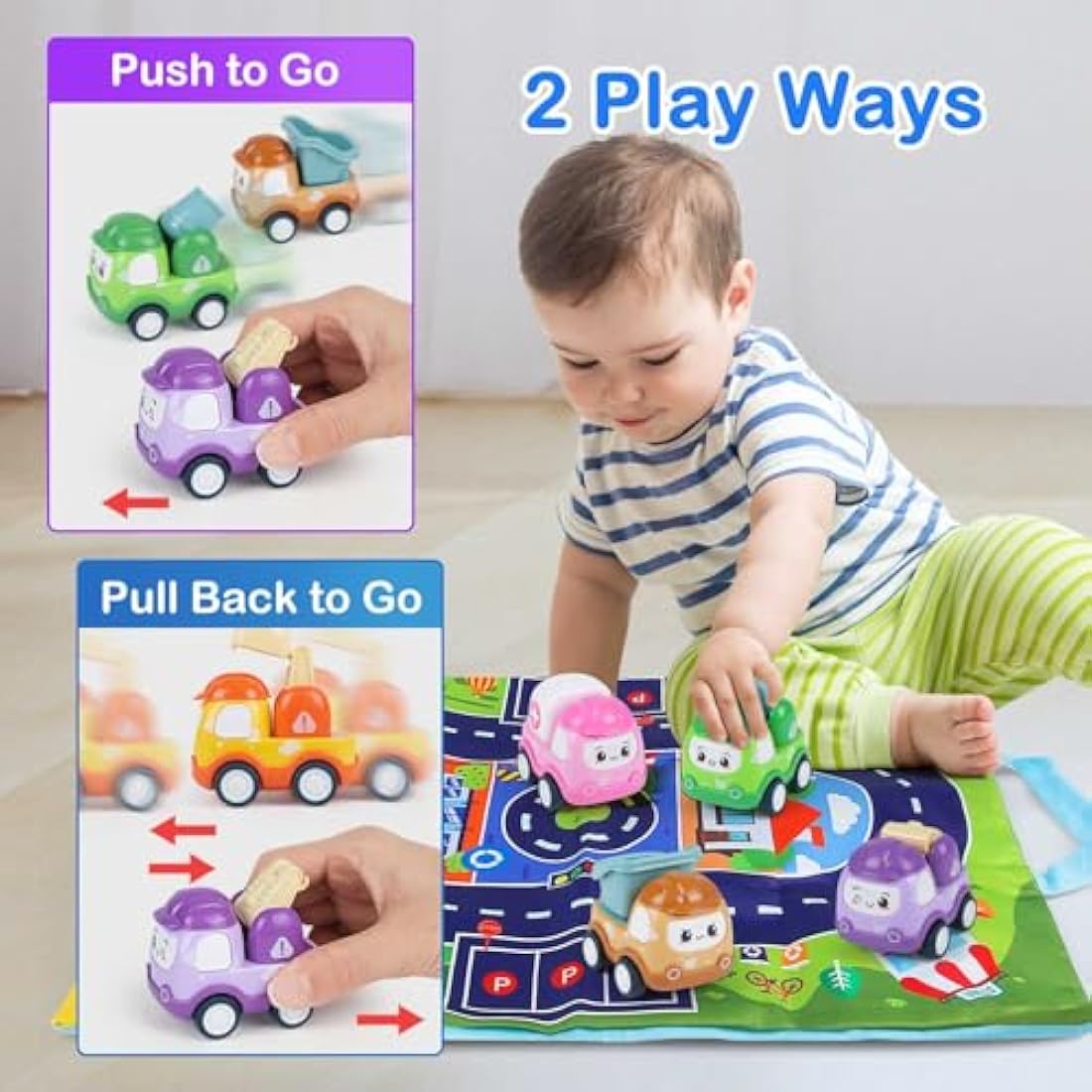 Jolof Store 6PCS Pull Back Construction Toy Cars with Play Mat Bag