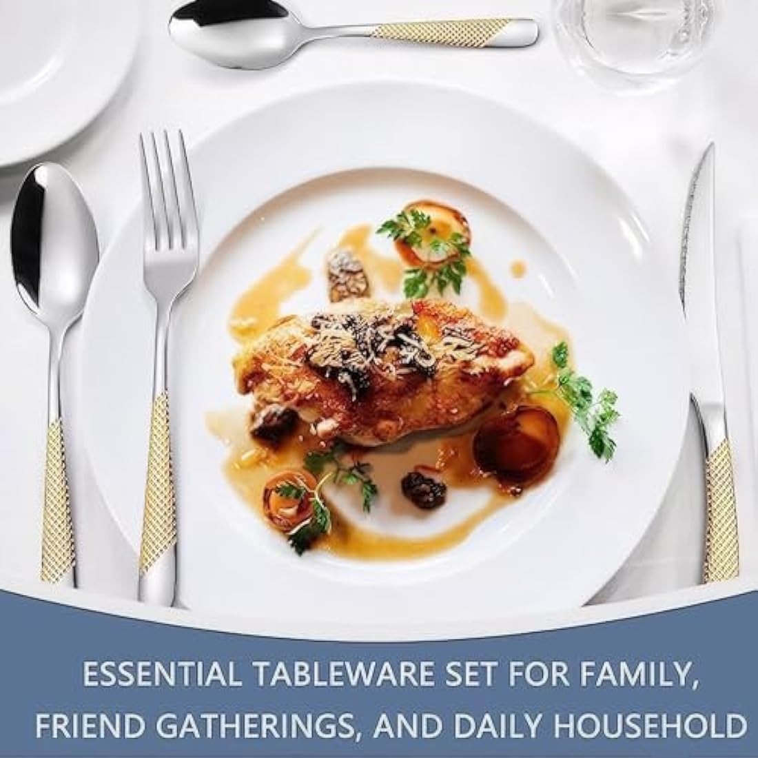 24-Piece Gold Stainless Steel Cutlery Set with Holder