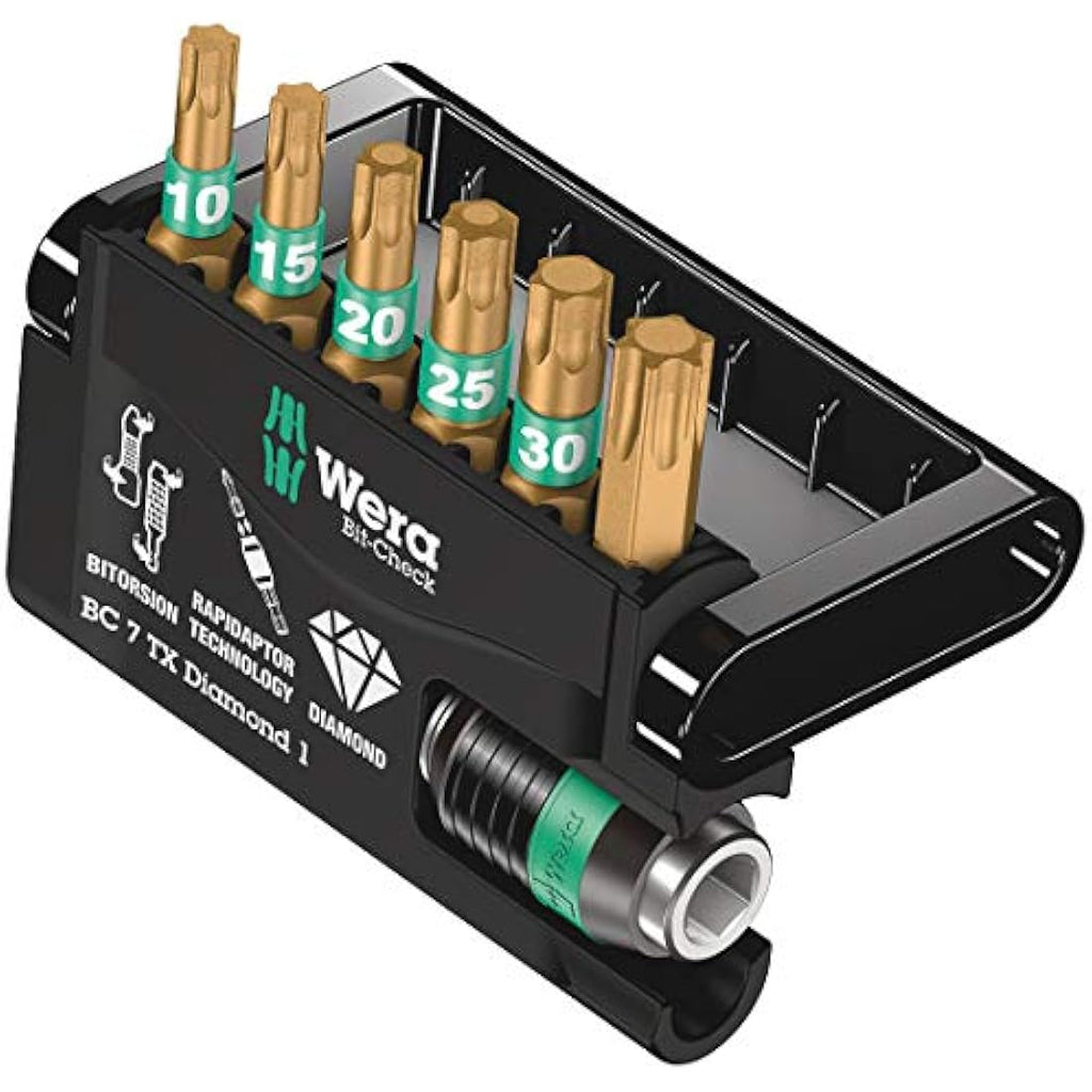 Wera Bit-Check 7 TX Diamond BiTorsion Torx Bit Set | 7-Piece Kit