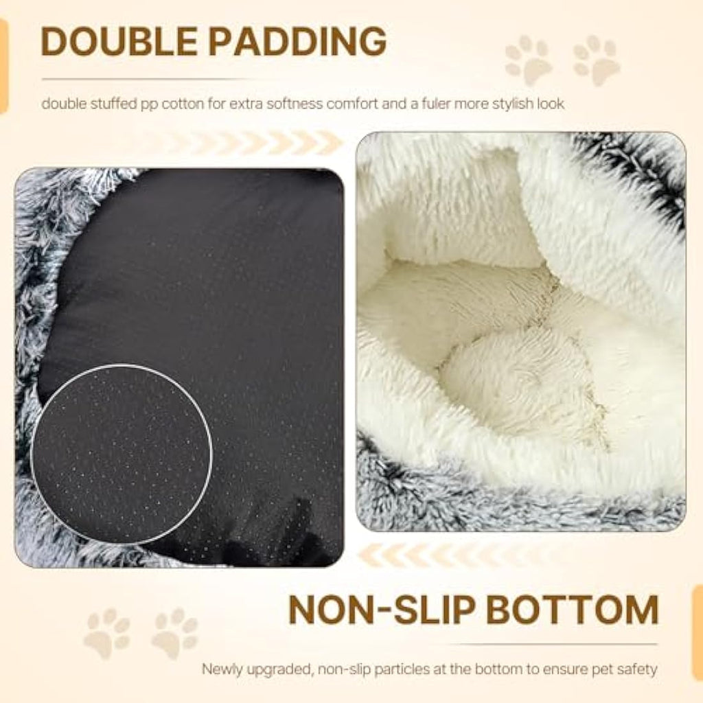Calming Dog Bed – Fluffy Anti-Anxiety Plush Cave, Grey
