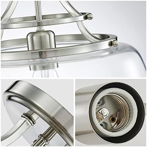 WUZUPS Industrial Round Glass Chandelier – Brushed Nickel Farmhouse Light