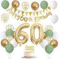 Jobkoo 60. Geburtstag Deko Set – Salbeigrüne Ballons & Banner Party Girlande