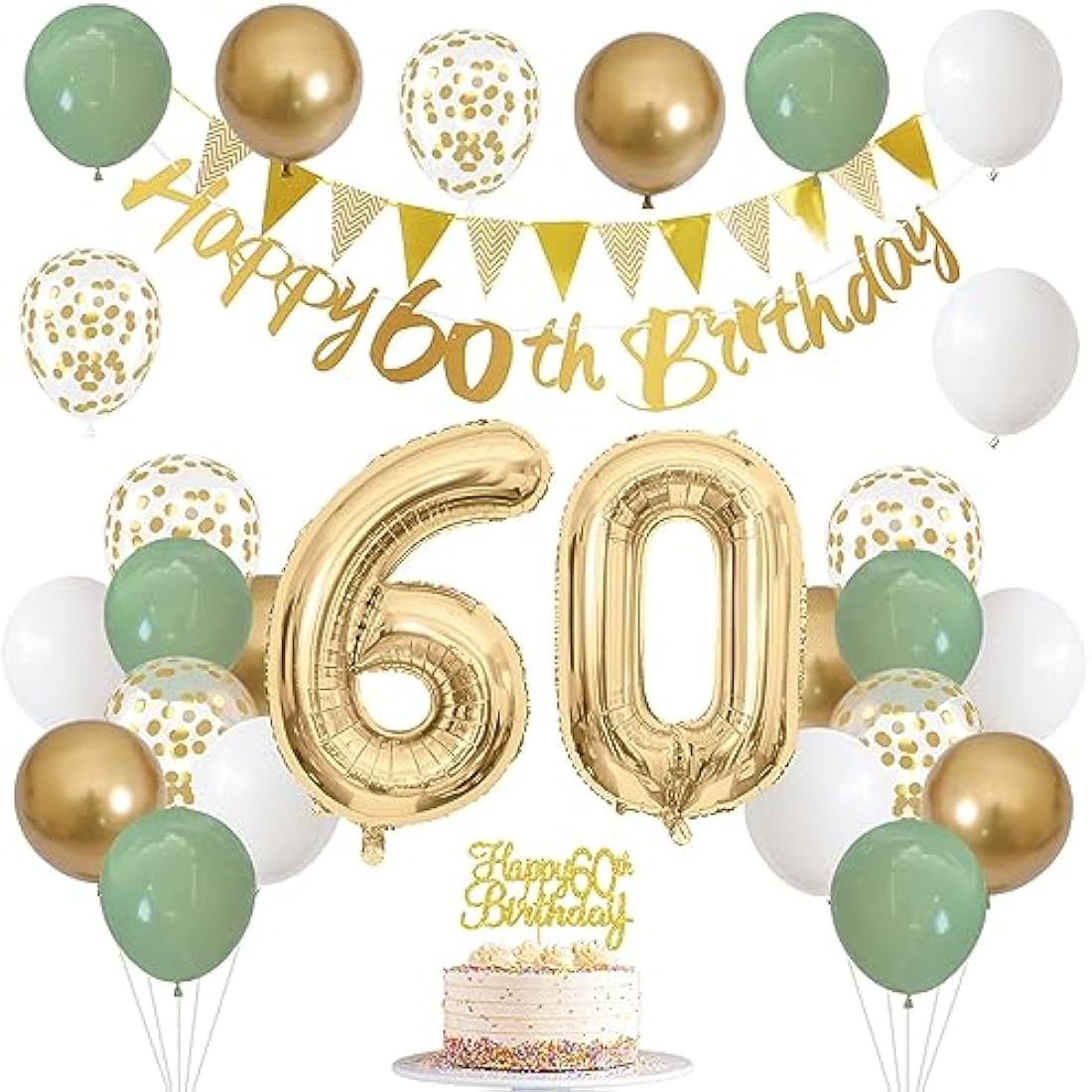 Jobkoo 60. Geburtstag Deko Set – Salbeigrüne Ballons & Banner Party Girlande