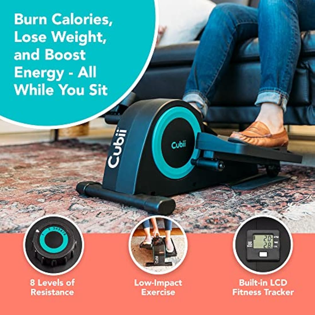 Cubii JR1 Seated Under Desk Elliptical - Compact Pedal Exerciser