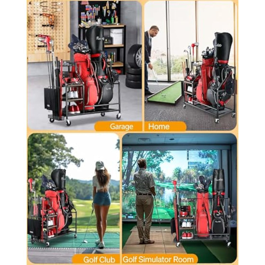 Jolof Store Extra-Large Golf Bag Storage Organizer – Rolling Steel Rack