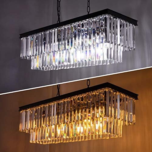 Wellmet 9-Light Crystal Chandelier – Modern Black Kitchen Island Light
