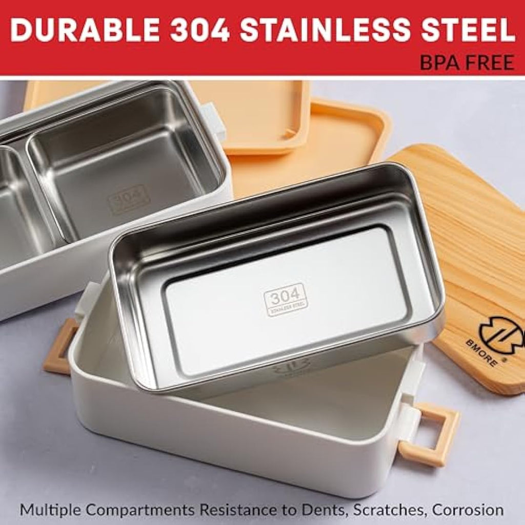 BMORE 1000ml Bento Lunch Box - 2 Layer Stainless Steel Leakproof Container
