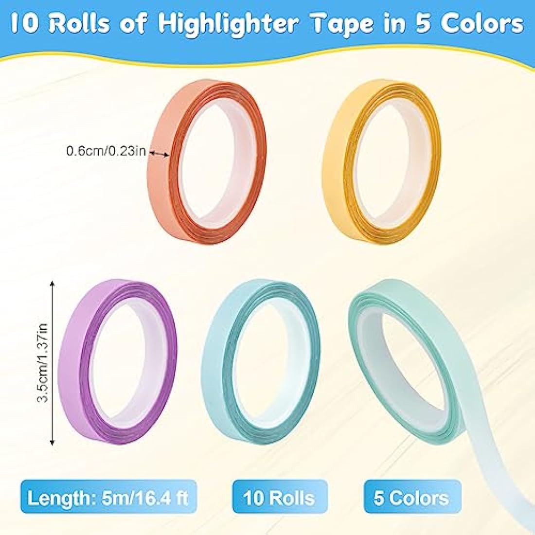 Hoiny Highlighter Tape | 10 Rolls Transparent Sticky Annotation Strips