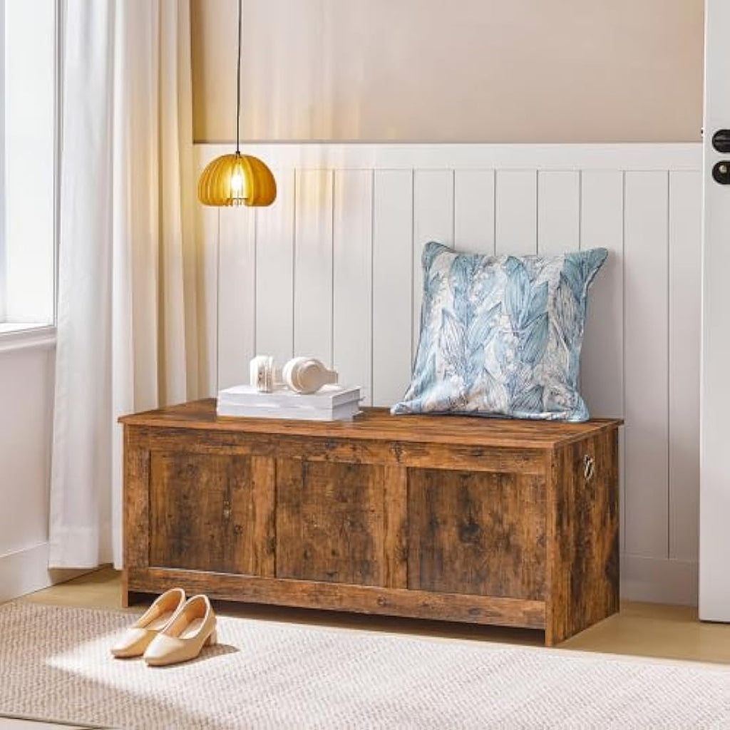 HOOBRO Wooden Storage Chest – Large Rustic Brown Toy Box & Shoe Bench