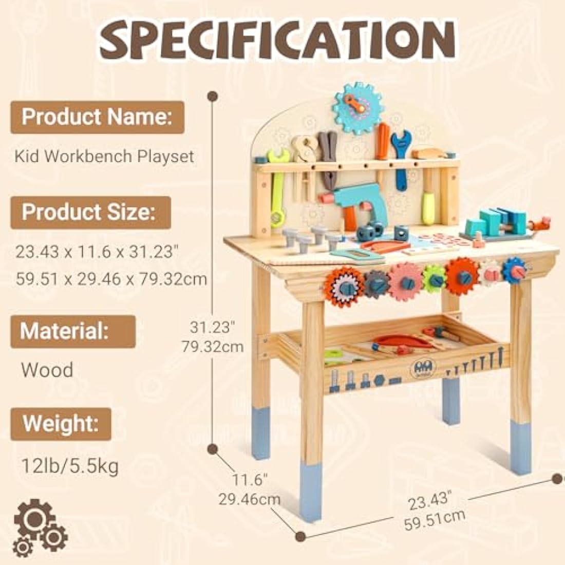 Wooden Kids Tool Bench – Educational Toy Workbench Set