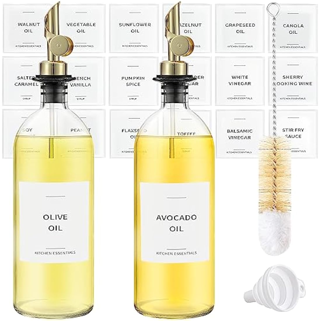 Glass Olive Oil Dispenser Set of 2 – Gold Pourer Spout